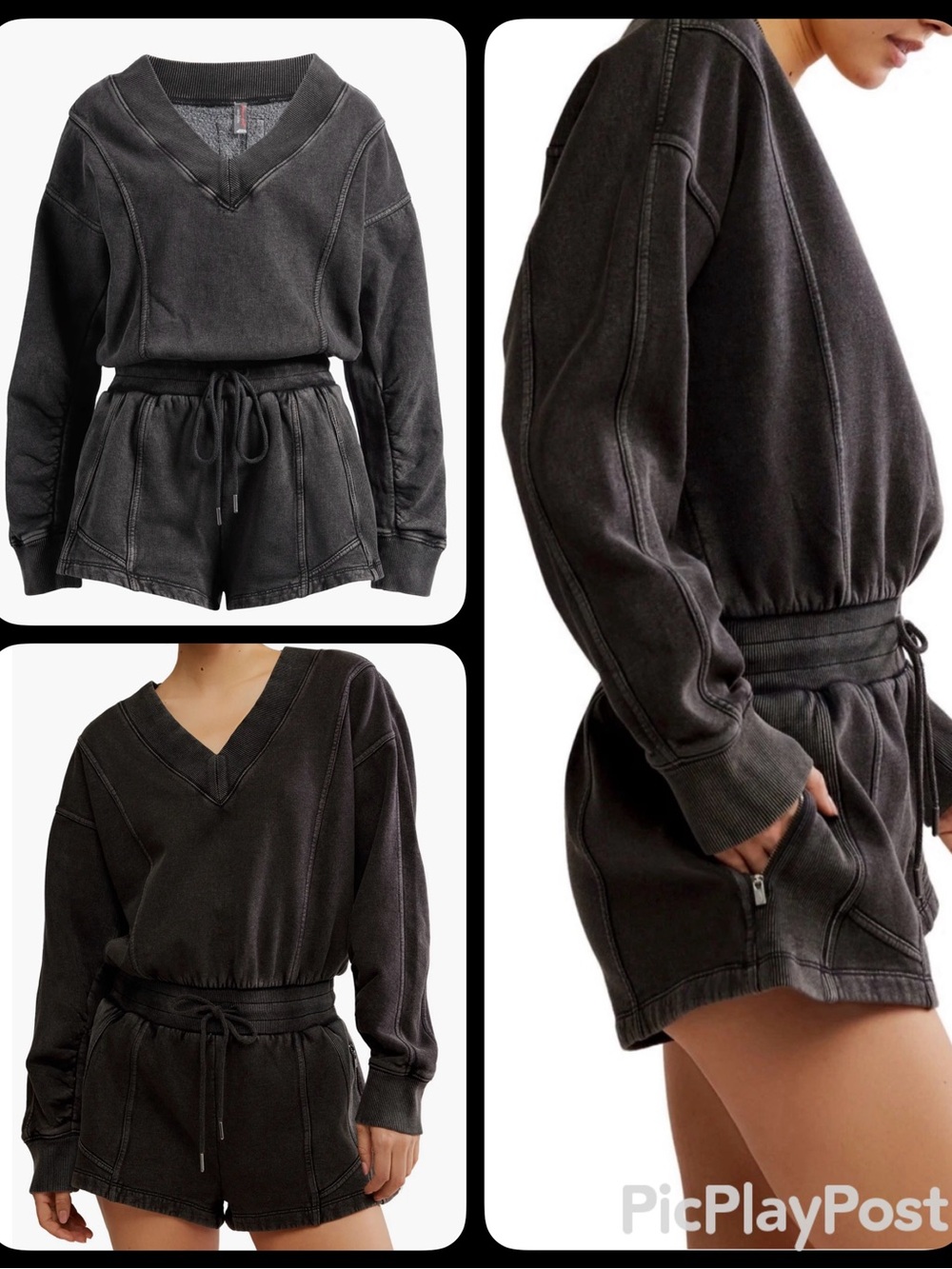 NWT Free People FP Movement Intercept Romper in Washed Black Size XS